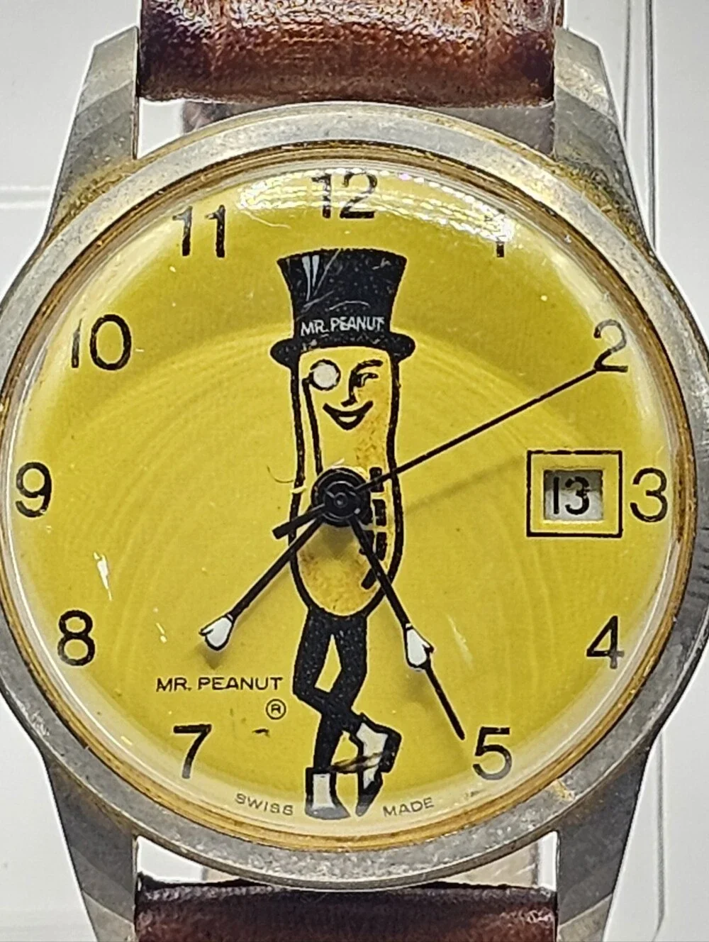 1970's Vintage Mr. Peanut Premium Swiss Watch Date Mechanical 34mm Running
